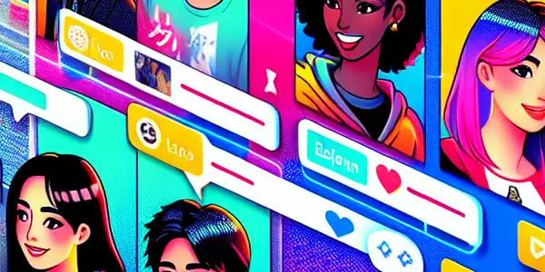 A lively online adult entertainment forum with diverse avatars engaging in animated discussions amidst colorful content thumbnails.