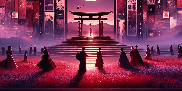 A modern digital platform interface showcasing Japanese AV cinema with captivating thumbnails and a romantic, inviting atmosphere.